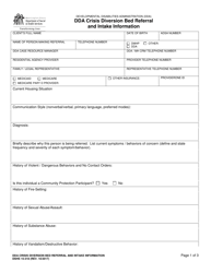 DSHS Form 15-318 Dda Crisis Diversion Bed Referral and Intake Information - Washington