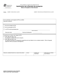 DSHS Formulario 15-342 Notificacion De La Decision De Excepcion - Washington (Spanish)