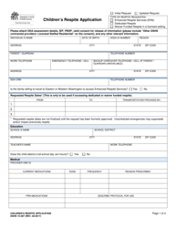 DSHS Form 15-387 Children&#039;s Respite Application - Washington