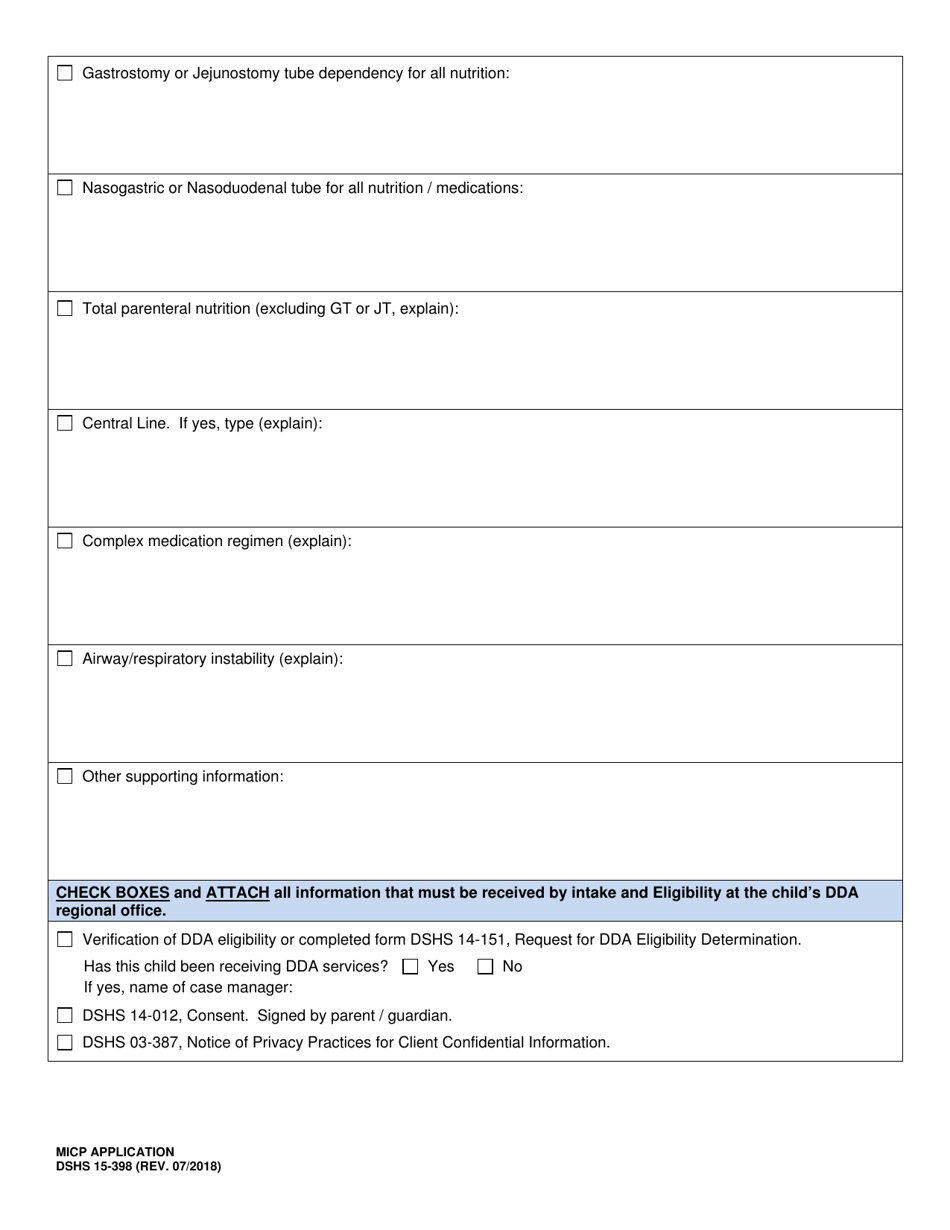 DSHS Form 15-398 Medically Intensive Childrens Program (Micp) Application - Washington, Page 4