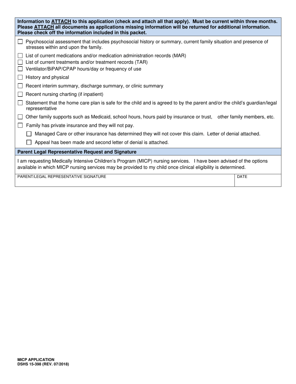 DSHS Form 15-398 Medically Intensive Childrens Program (Micp) Application - Washington, Page 5