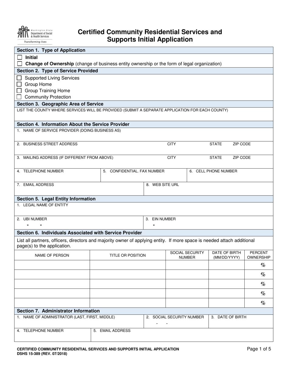 DSHS Form 15-389 Certified Community Residential Services and Supports Initial Application - Washington, Page 2