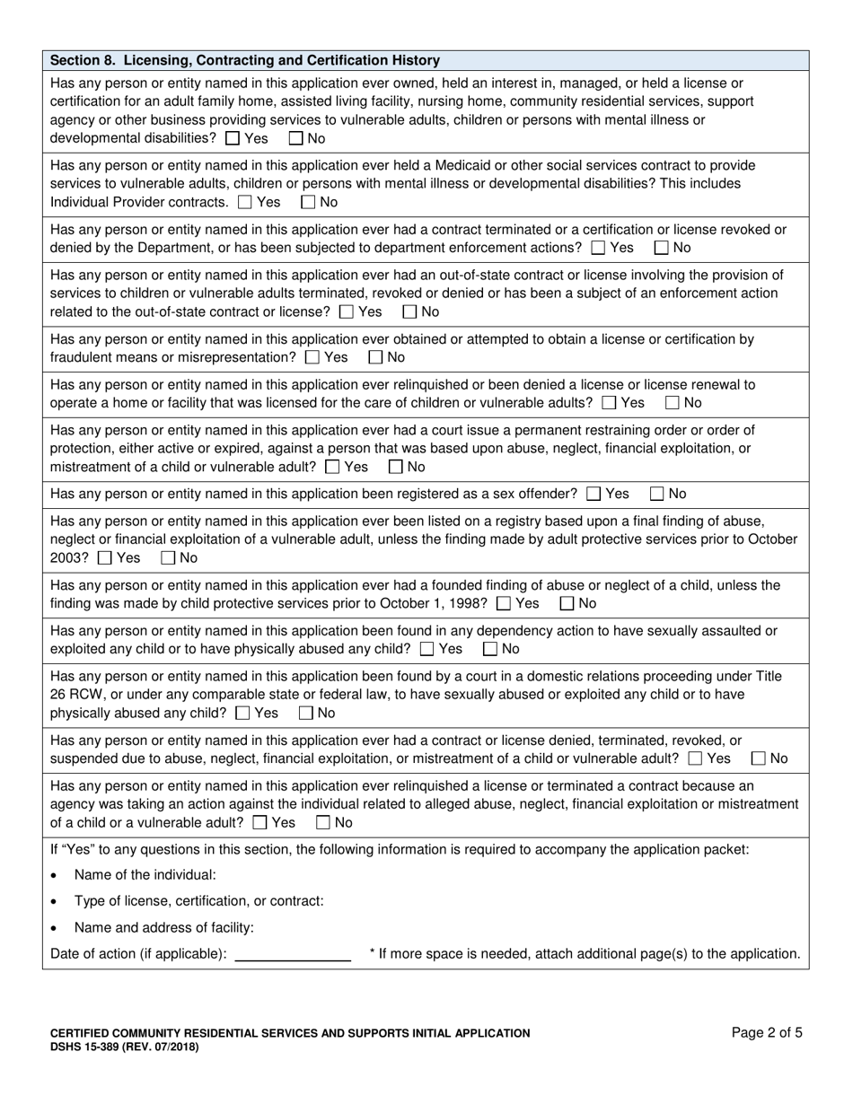 DSHS Form 15-389 Certified Community Residential Services and Supports Initial Application - Washington, Page 3