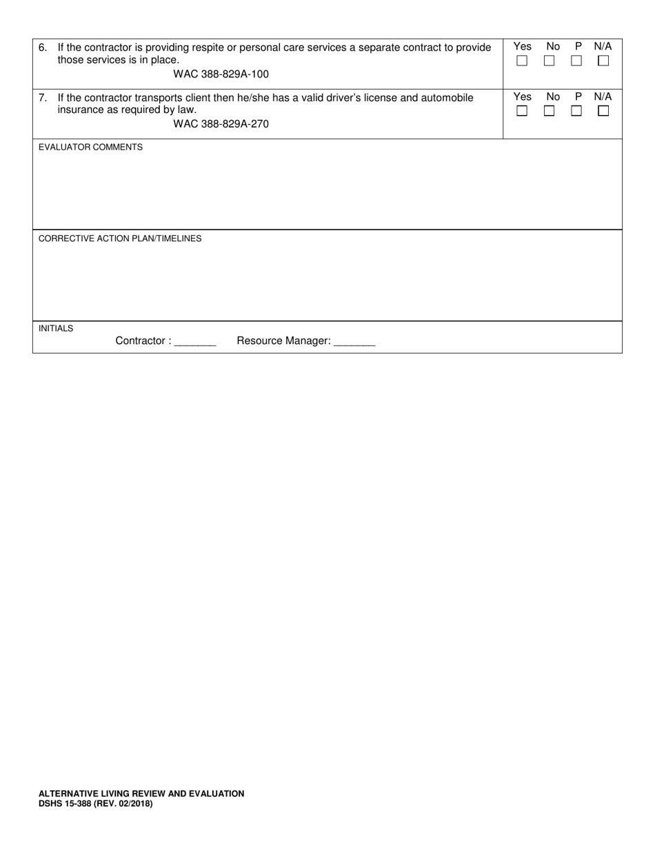DSHS Form 15-388 Alternative Living Review and Evaluation - Washington, Page 4