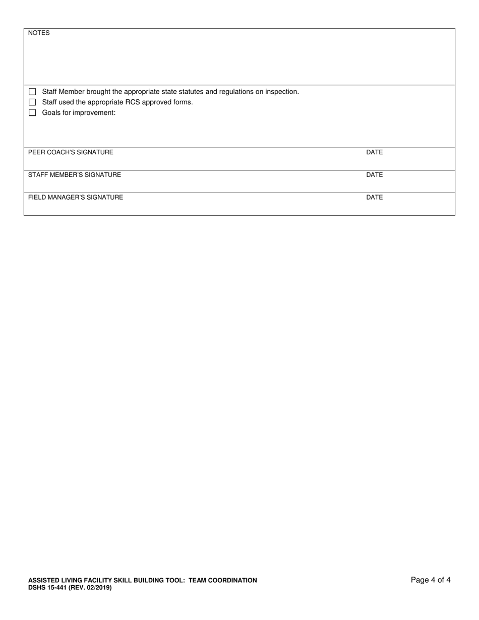 DSHS Form 15-441 Assisted Living Facility Skill Building Tool - Team Coordination - Washington, Page 4