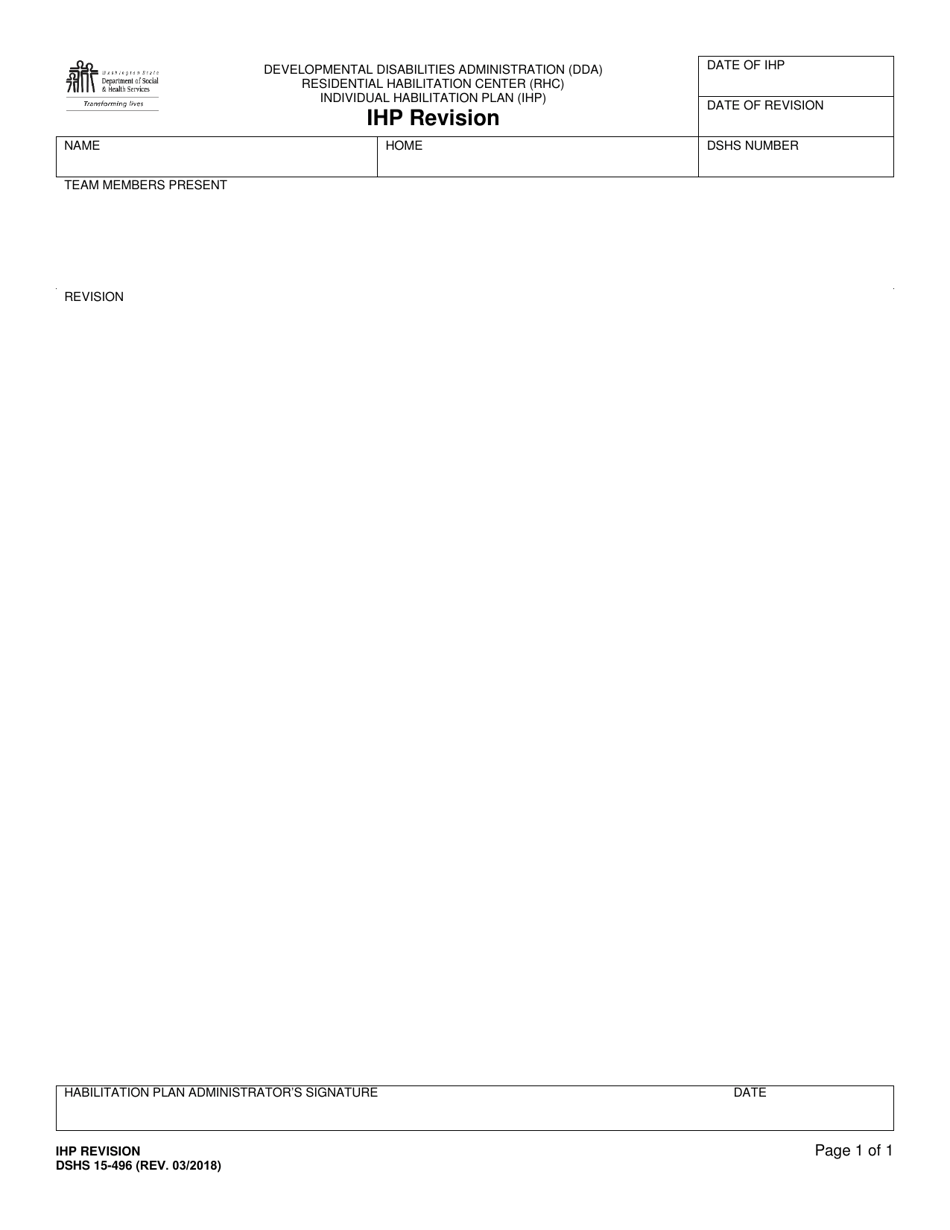 DSHS Form 15-496 Ihp Revision - Washington, Page 1