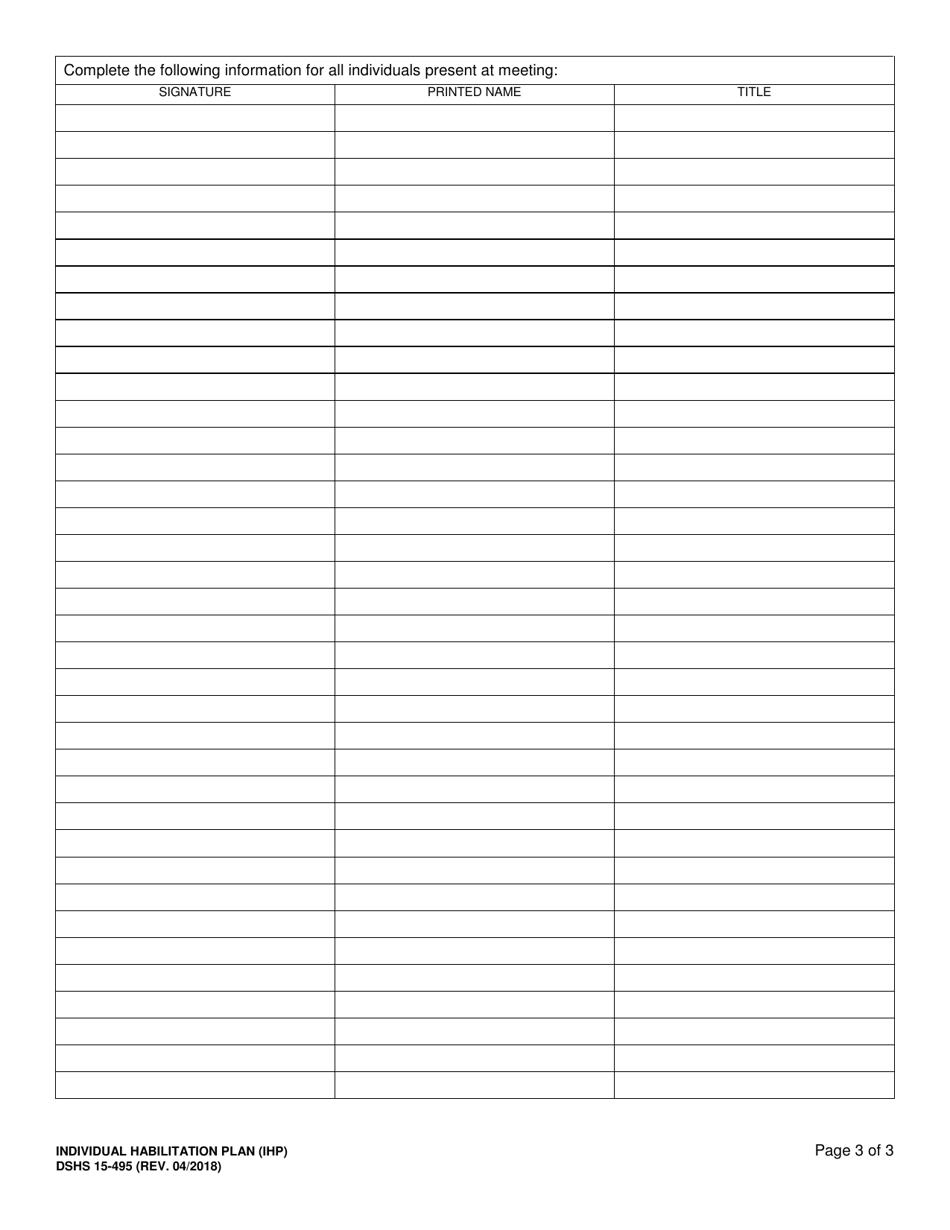DSHS Form 15-495 Individual Habilitation Plan (Ihp) - Washington, Page 3