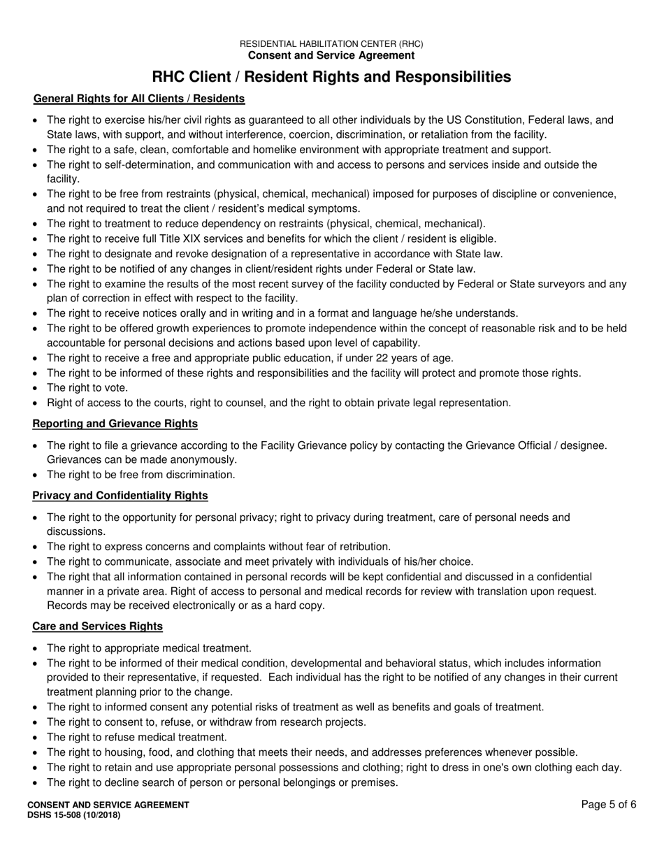 DSHS Form 15-508 Consent and Service Agreement - Washington, Page 5