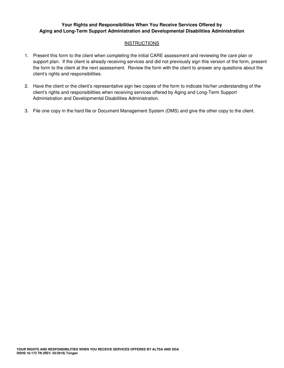 DSHS Form 16-172 Your Rights and Responsibilities When You Receive Services Offered by Aging and Disability Services Administration and Developmental Disabilities Administration - Washington (English / Tongan), Page 3