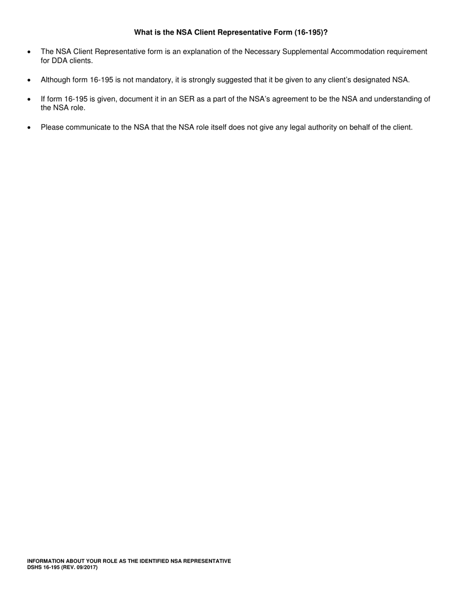 DSHS Form 16-195 Information About Your Role as the Identified Necessary Supplemental Accommodation (Nsa) Representative - Washington, Page 3