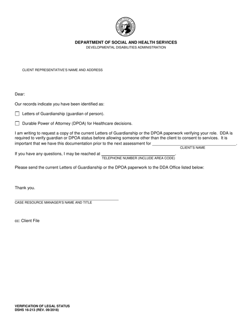 DSHS Form 16-213  Printable Pdf