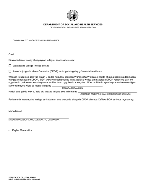DSHS Form 16-213  Printable Pdf