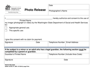Document preview: DSHS Form 16-235 Photo Release - Large Print - Washington