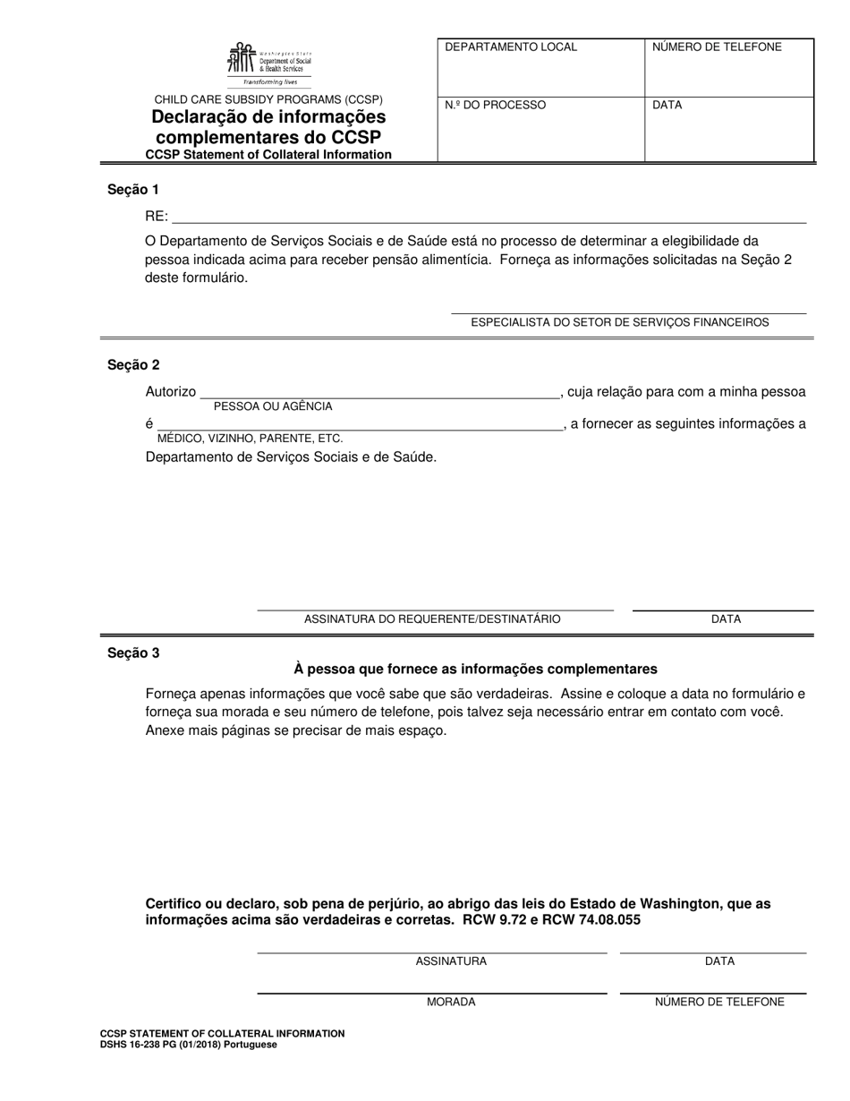 DSHS Form 16-238 Ccsp Statement of Collateral Information - Washington (Portuguese), Page 1