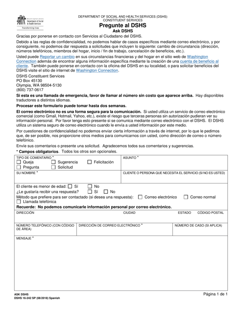 DSHS Formulario 16-242 Pregunte Al Dshs - Washington (Spanish)