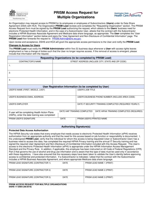 DSHS Form 17-208A  Printable Pdf