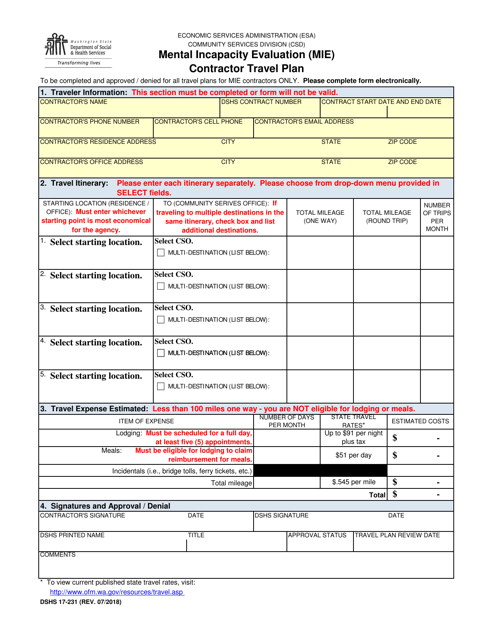 DSHS Form 17-231  Printable Pdf