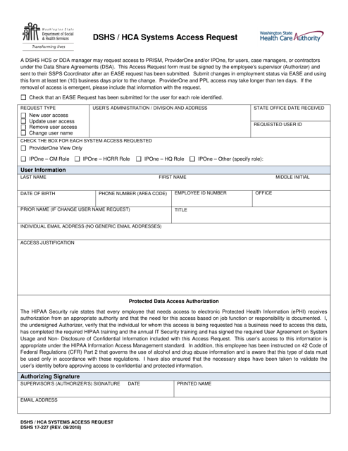 DSHS Form 17-227  Printable Pdf