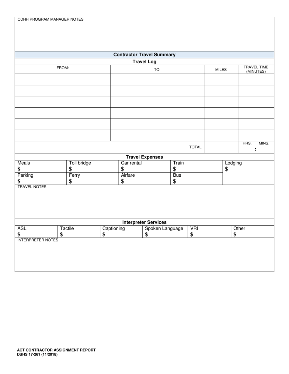 DSHS Form 17-261 Assistive Communication Technology (Act) Contractor Assignment Report - Washington, Page 2