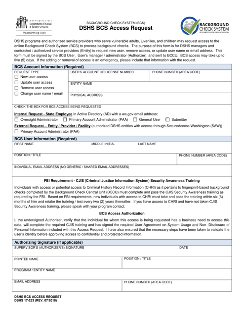 DSHS Form 17-253  Printable Pdf