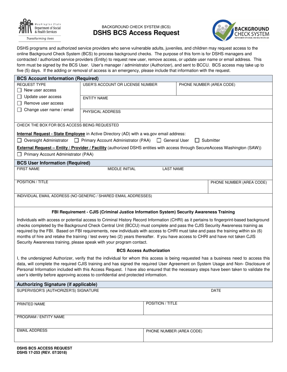 DSHS Form 17-253 - Fill Out, Sign Online and Download Printable PDF ...