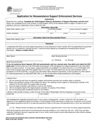 DSHS Form 18-078 Application for Nonassistance Support Enforcement Services - Washington