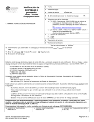 DSHS Formulario 18-398A Notificacion De Sobrepago a Proveedor - Washington (Spanish)