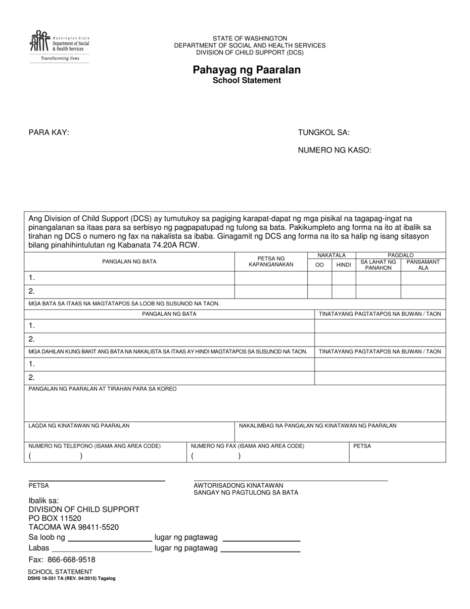 DSHS Form 18-551 - Fill Out, Sign Online and Download Printable PDF ...
