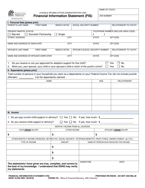 DSHS Form 18-503  Printable Pdf