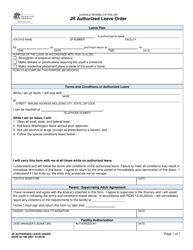 Document preview: DSHS Form 20-188 Juvenile Rehabilitation (Jr) Authorized Leave Order - Washington