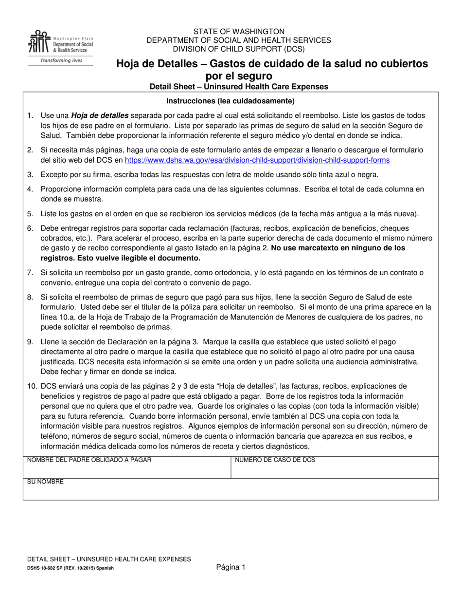 DSHS Formulario 18-682 - Fill Out, Sign Online and Download Printable ...