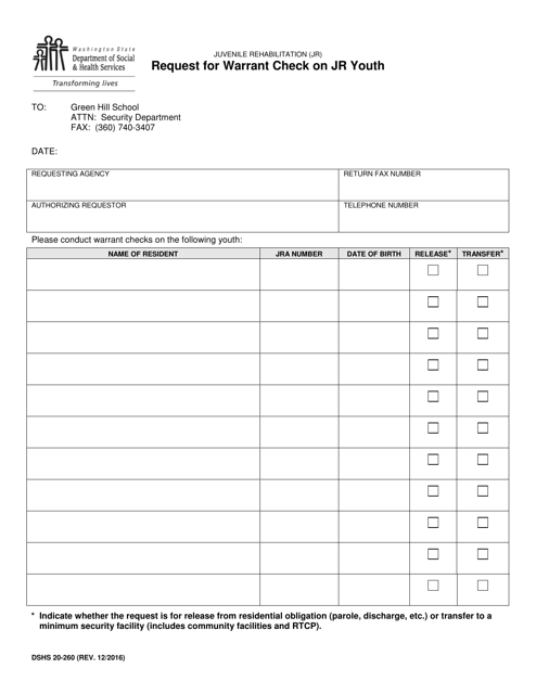 DSHS Form 20-260  Printable Pdf