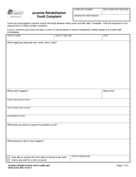 DSHS Form 20-234 Juvenile Rehabilitation Youth Complaint - Washington