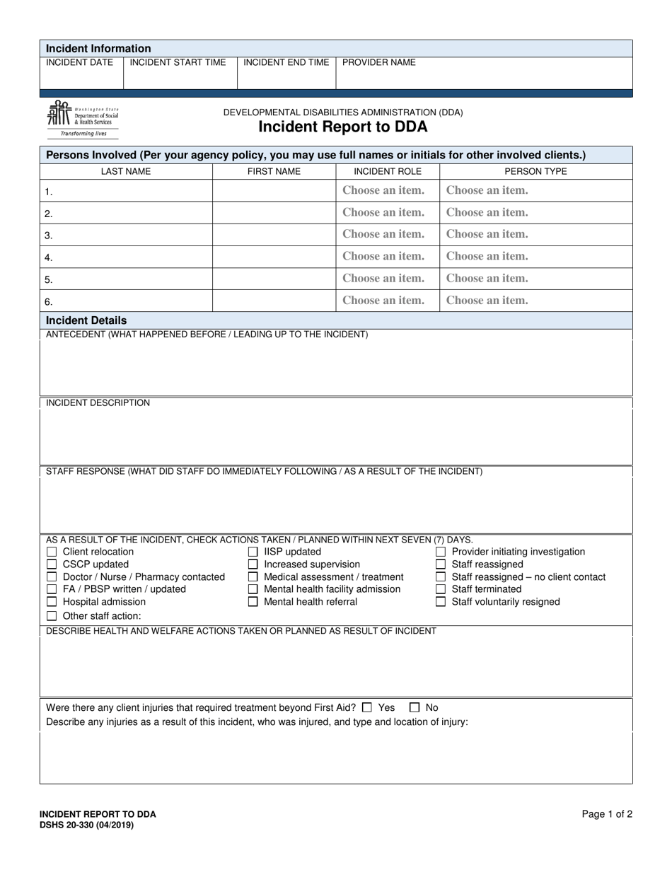 DSHS Form 20-330 - Fill Out, Sign Online and Download Printable PDF ...