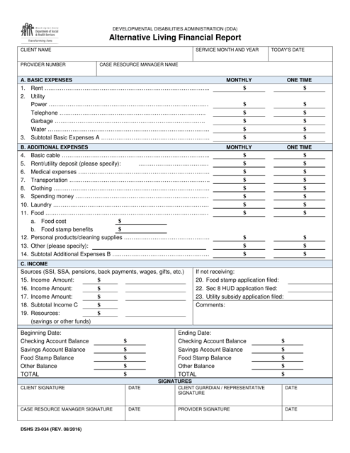 DSHS Form 23-034  Printable Pdf