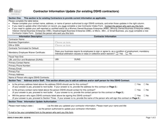 DSHS Form 27-044A Contractor Information Update (For Existing Dshs Contractors) - Washington