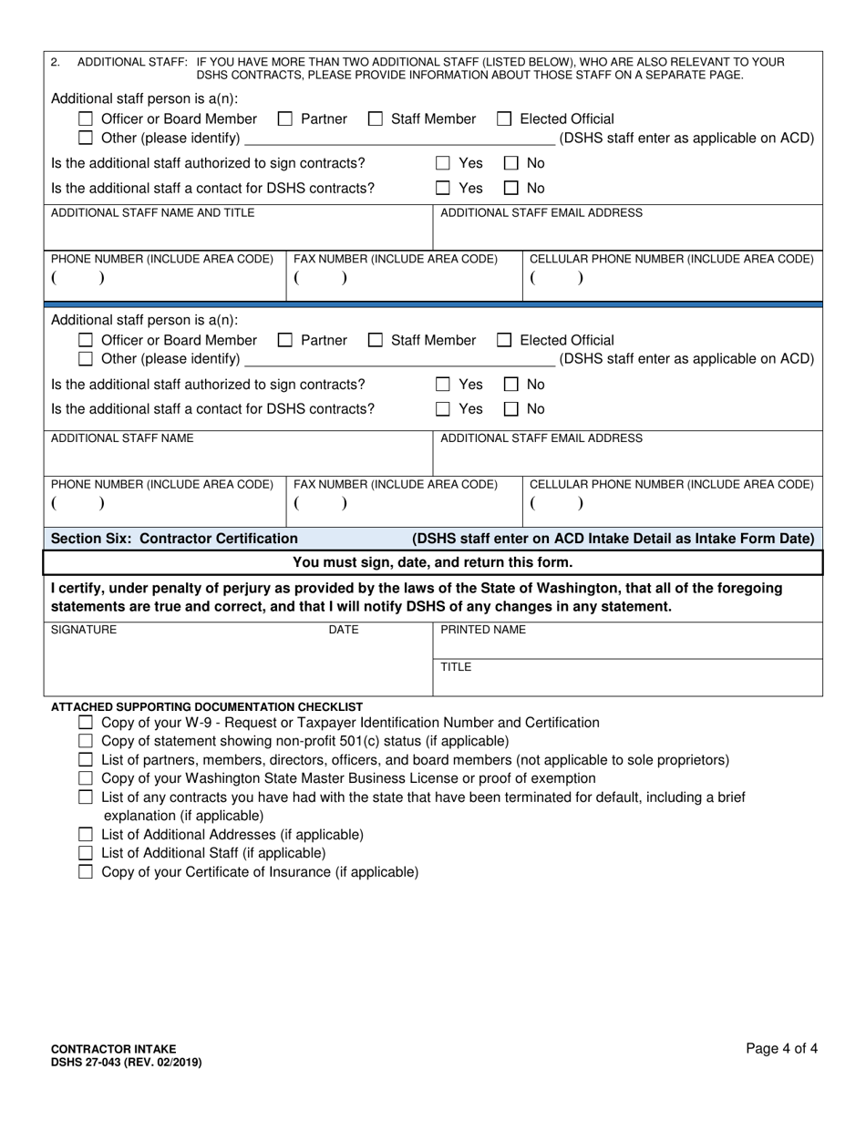 Dshs Form 27 043 Fill Out Sign Online And Download Printable Pdf