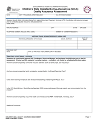 DSHS Form 21-060 Children&#039;s State Operated Living Alternatives (Sola) Quality Assurance Assessment - Washington