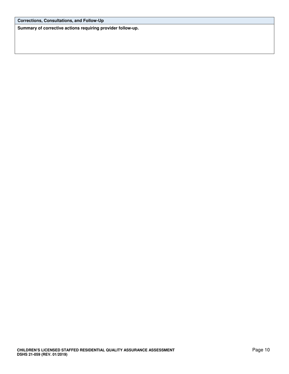 DSHS Form 21-059 Childrens Licensed Staffed Residential Quality Assurance Assessment - Washington, Page 10