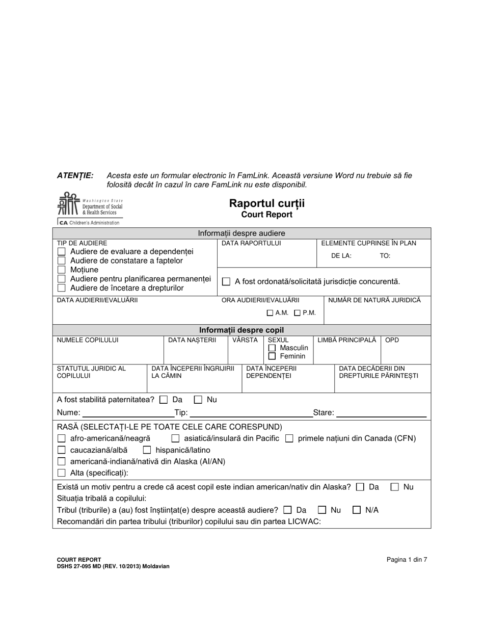 DSHS Form 27-095 Court Report - Washington (Moldavian), Page 1