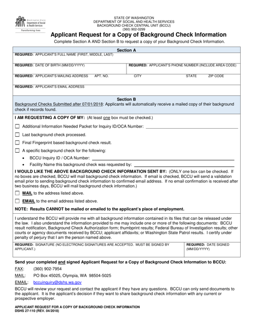 DSHS Form 27-110  Printable Pdf