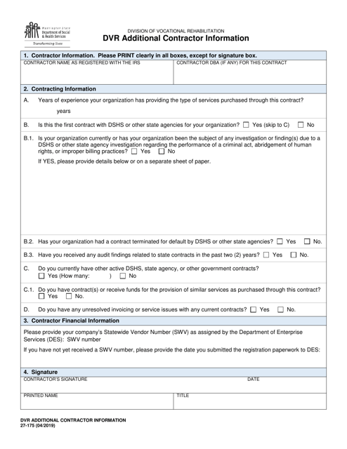 DSHS Form 27-175  Printable Pdf