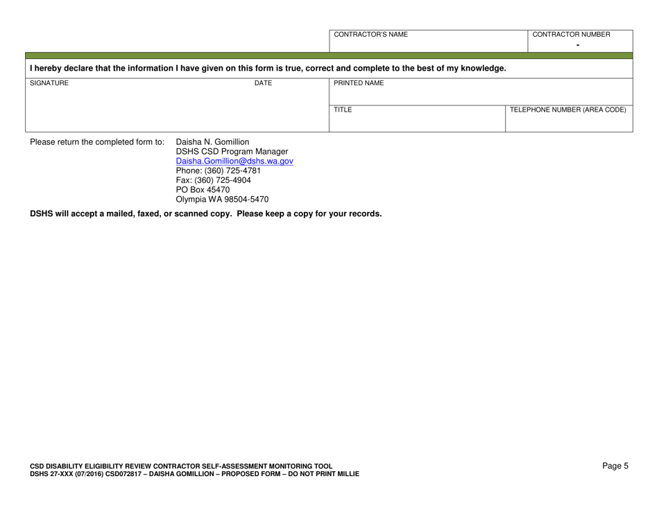 DSHS Form 27-144 Csd Disability Eligibility Review Contractor Self-assessment Monitoring Tool - Washington, Page 6
