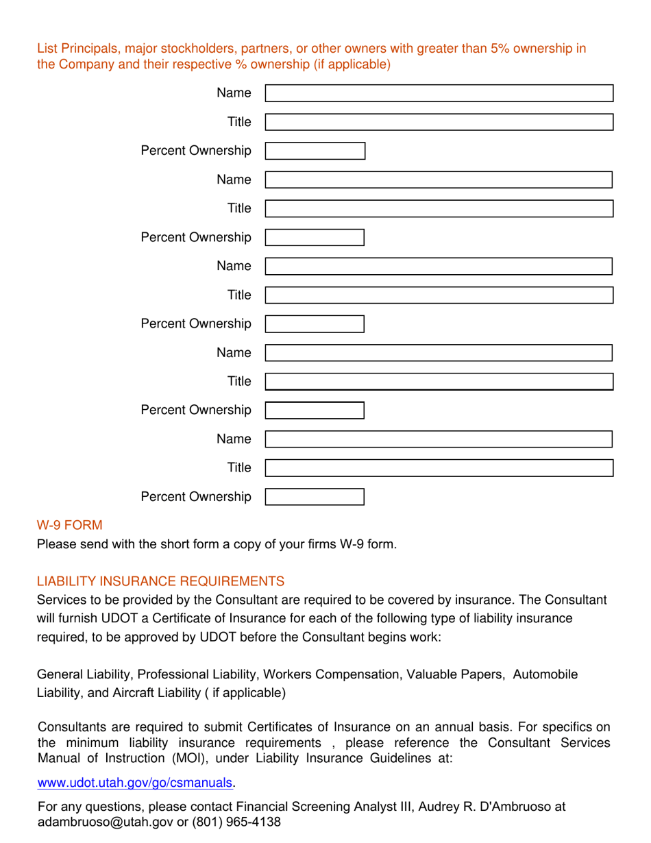 Udot Financial Screening Application (Short Form) - Utah, Page 3