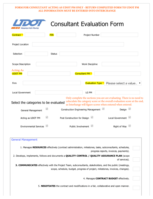 Consultant Evaluation Form - Utah Download Pdf