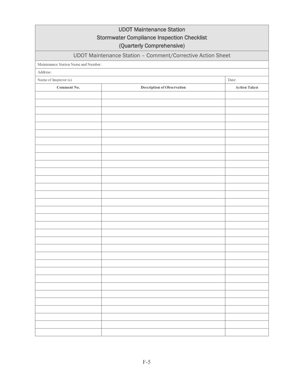 Stormwater Compliance Inspection Checklist (Quarterly Comprehensive) - Utah, Page 5
