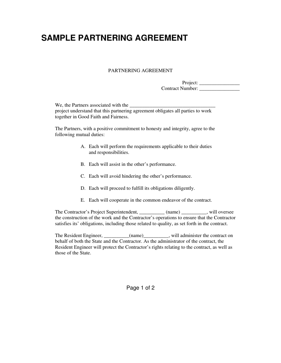 Partnering Agreement Form - Utah, Page 1