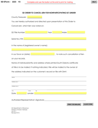 SD Form 2223 (MV-011) &quot;Order to Cancel Lien for Nonparticipating Elt Lender&quot; - South Dakota