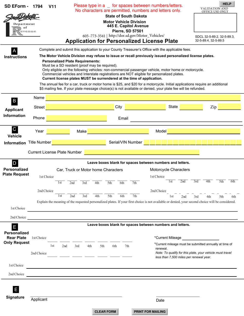 SD Form 1794 Download Fillable PDF or Fill Online Application for