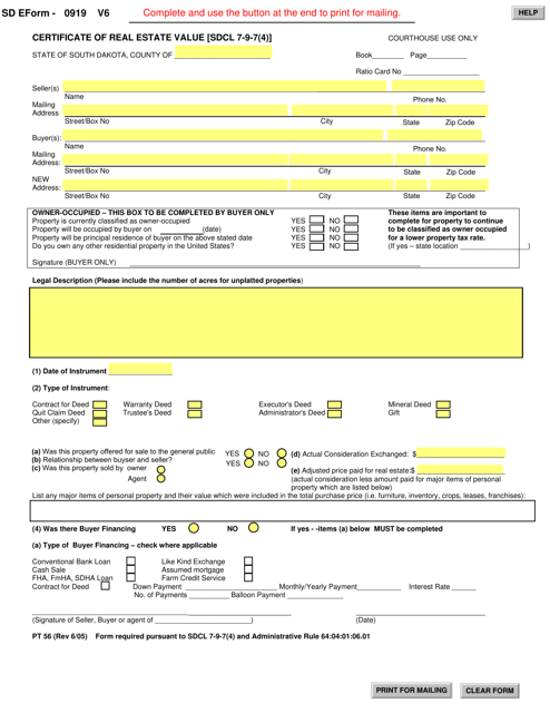 SD Form 0919 (PT56)  Printable Pdf